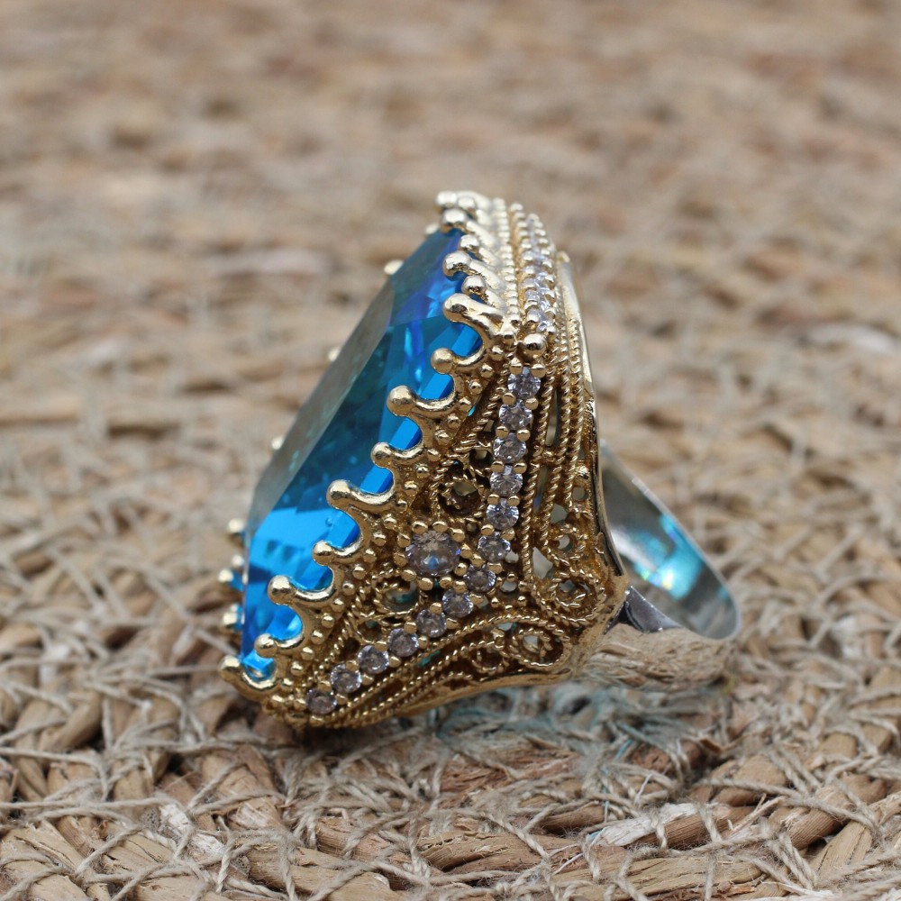Aquamarine Ring, Turkish Handmade Ring, Silver Ladies Ring, Handmade Women Ring, Ottoman Women Ring, Ladies Ring, 925k Sterling Silver Ring,