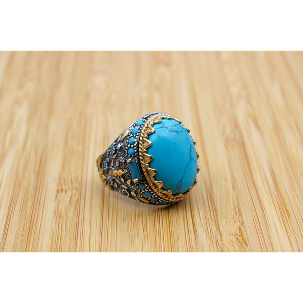 Turquoise Men's Ring, Handmade Ring, Turkish Handmade Silver Men Ring, Ottoman Ring, Men's Jewelry, Gift for Him, 925 Sterling Silver Ring