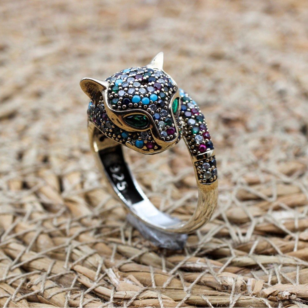 Mixed Tiger Ring, Handmade Women's Ring, Tiger Ring, Turkish Handmade Ring, Ottoman Women Ring, Ladies Ring, 925k Sterling Silver, Tiger,