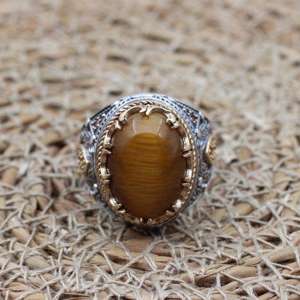 Tiger Eye Men's Ring, Ottoman Men's Ring, Handmade Men's Ring, Turkish Handmade Men's Ring, Men's Jewelry, Gift for Him, 925 Sterling Silver Tiger Eye Men's Ring, Ottoman Men's Ring, Handmade Men's Ring, Turkish Handmade Men's Ring, Men's Jewelry, Gift for Him, 925 Sterling Silver