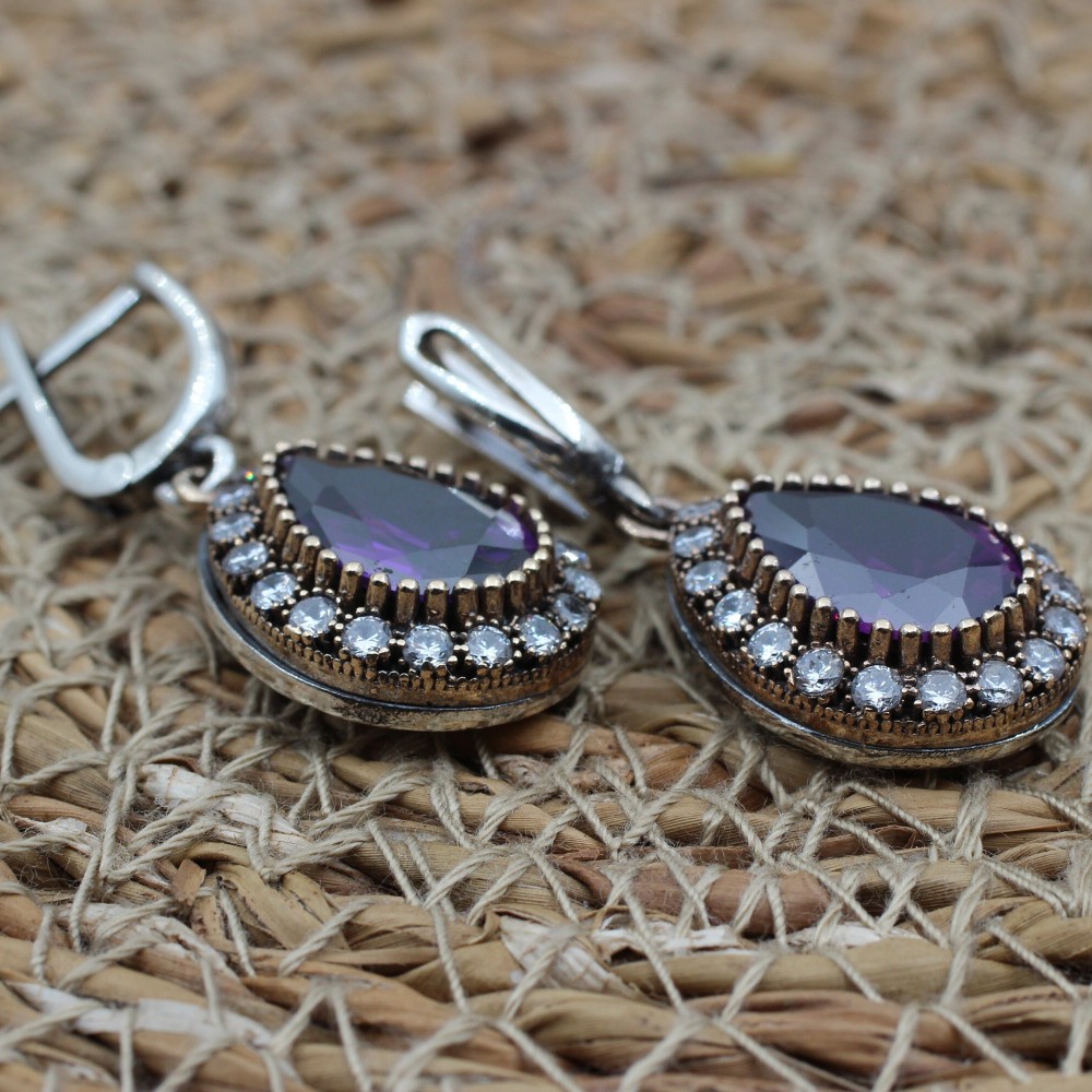 Amethyst Set, Authentic Set, Handmade Set Women, Turkish Handmade, Ladies Jewelry Set, Earring, Pendant, Ladies Set, 925k Sterling Silver