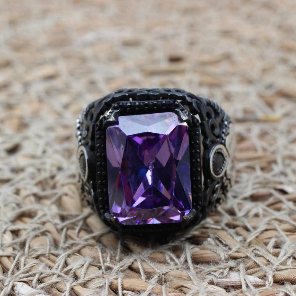 Amethyst Men's Ring, Mens Handmade Ring, Turkish Handmade Silver Men Ring, Ottoman Men Ring, Men Jewelry, Gift for Him, 925k Sterling Silver