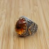 Amber Ring, Handmade Men's Ring, Ottoman Men Ring, Turkish Handmade Silver Ring, Men's Ring, Mens Jewelry, Gift for Him, 925 Sterling Silver