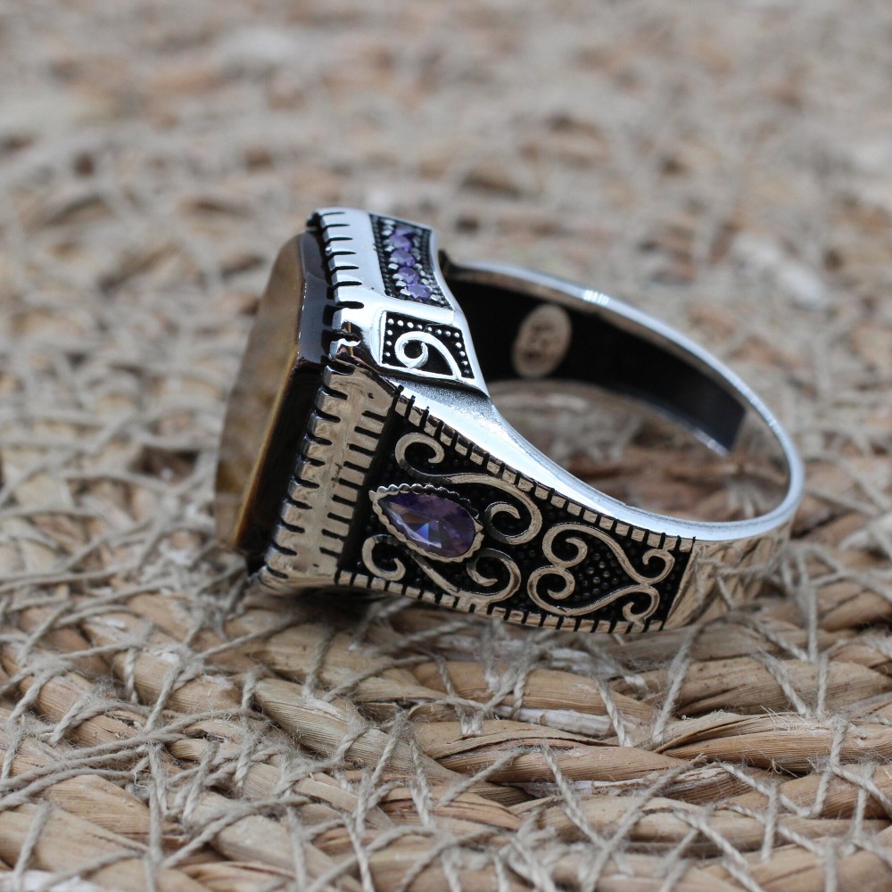 Tiger Eye Men's Ring, Ottoman Men's Ring, Handmade Men's Ring, Turkish Handmade Men's Ring, Men's Jewelry, Gift for Him, 925 Sterling Silver Tiger Eye Men's Ring, Ottoman Men's Ring, Handmade Men's Ring, Turkish Handmade Men's Ring, Men's Jewelry, Gift for Him, 925 Sterling Silver