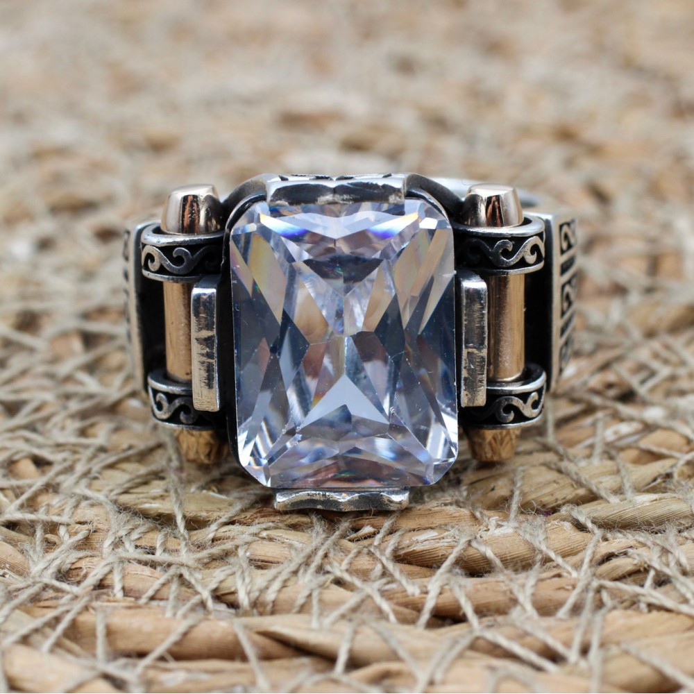 Mens Handmade Ring, Turkish Handmade Silver Men Ring, Ottoman Men Ring, Zircon Ring, Men's Jewelry, Gift for Him, 925k Sterling Silver Ring