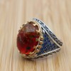 Amber Ring, Men's Handmade Ring, Ottoman Men Ring, Turkish Handmade Silver Men Ring, Men's Jewelry, Gift for Him, 925k Sterling Silver Ring