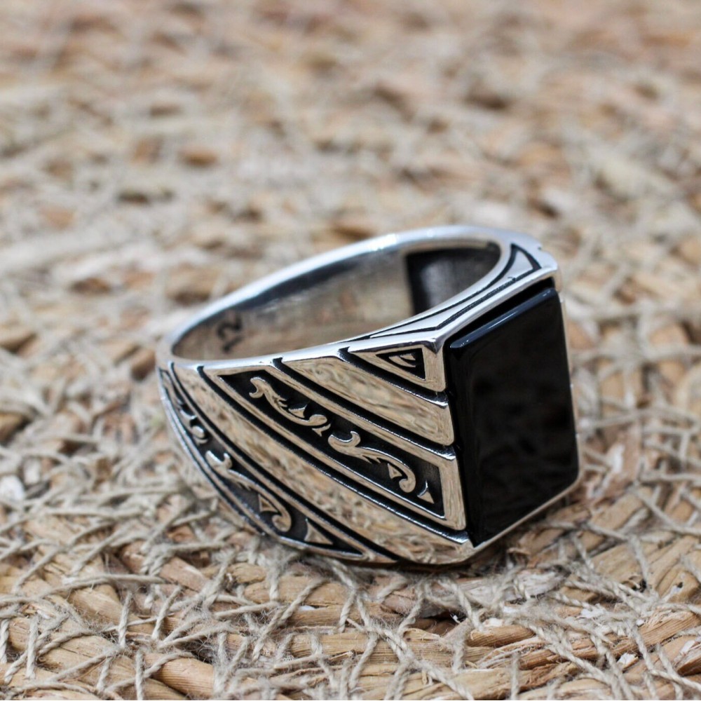 Handmade Silver Men's Ring, Onyx Men's Ring, Turkish Handmade Men's Ring, Men's Ring, Ottoman Mens Ring, Gift for Him, 925k Sterling Silver,