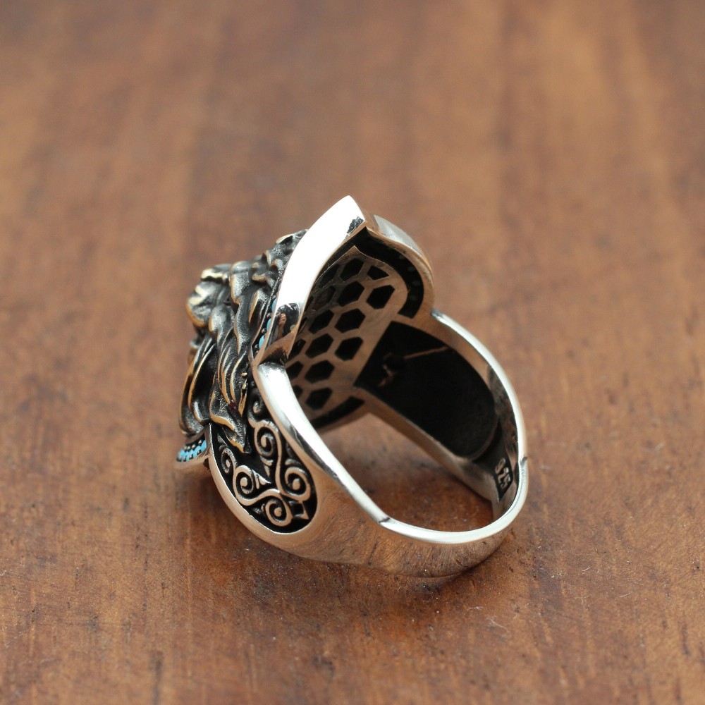 Turquoise Men's Ring, Handmade Ring, Handmade Silver Men Ring, Ottoman Ring, Men's Jewelry, Gift for Him, 925k Sterling Silver, Lion Ring Turquoise Men's Ring, Handmade Ring, Handmade Silver Men Ring, Ottoman Ring, Men's Jewelry, Gift for Him, 925k Sterling Silver, Lion Ring