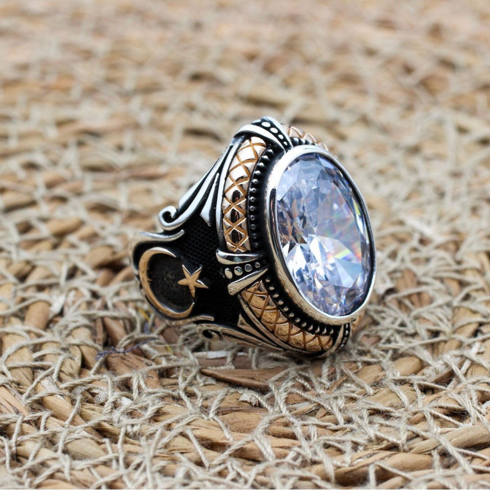 Mens Handmade Ring, Turkish Handmade Silver Men Ring, Ottoman Men Ring, Zircon Ring, Men's Jewelry, Gift for Him, 925k Sterling Silver Ring