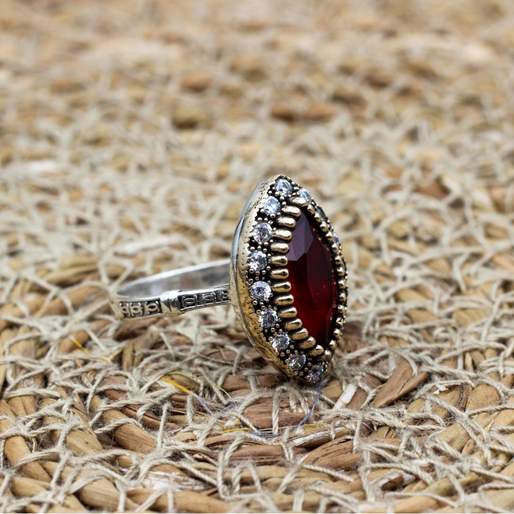 Ruby Ring, Handmade Women's Ring, Turkish Handmade Ring, Authentic Ring, Ottoman Ring, Ladies Ring, 925k Sterling Silver, Gift For Her,