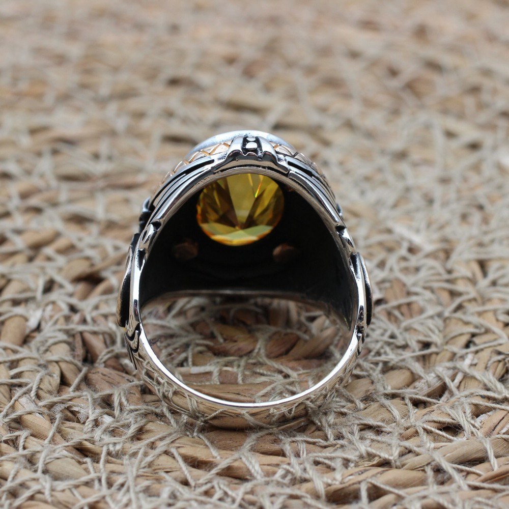 Citrine Men's Ring, Handmade Men's Ring, Turkish Handmade Silver Men Ring, Men Ring, Men's Jewelry, Gift for Him, 925k Sterling Silver Ring,