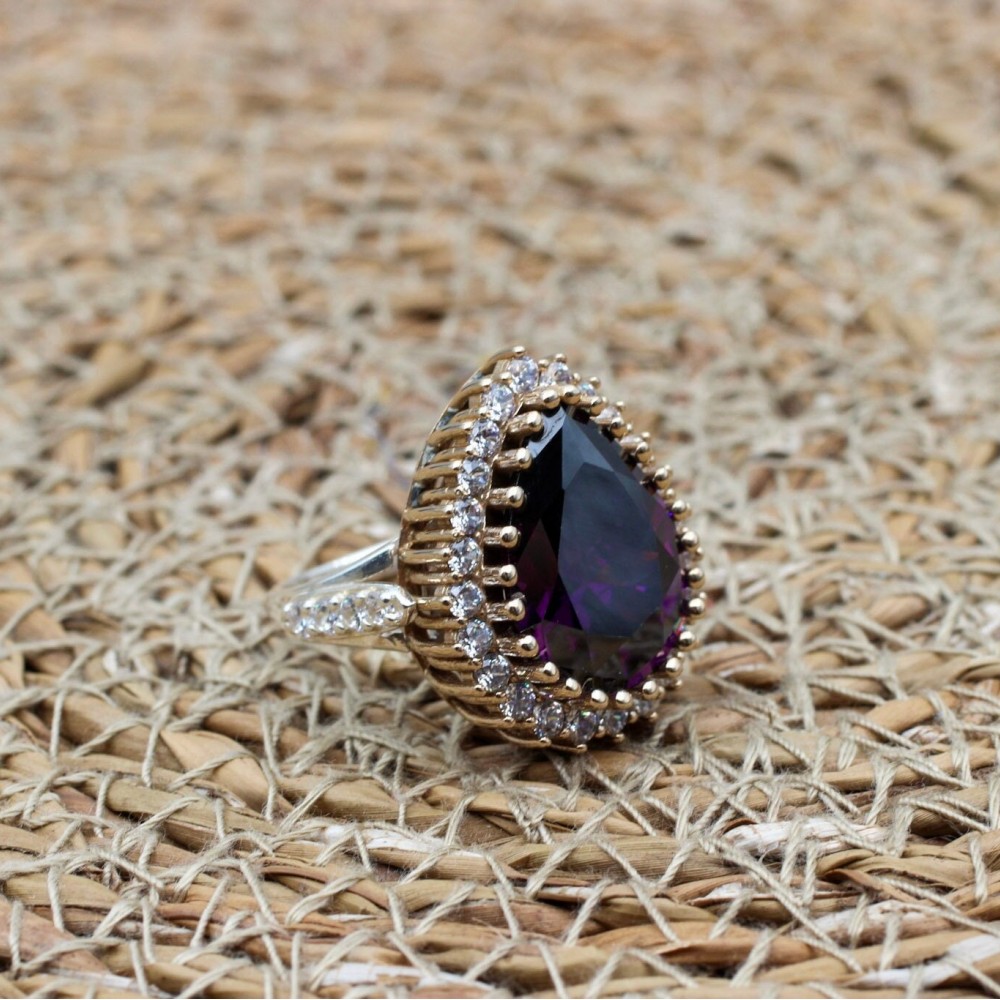 Amethyst Ring, Handmade Women's Ring, Turkish Handmade, Silver Ladies Ring, Ottoman Ring, Authentic, Ladies Ring, 925k Sterling Silver Ring,