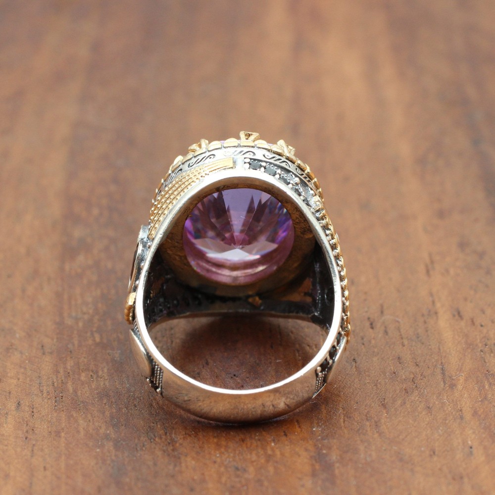 Amethyst Men's Ring, Mens Handmade Ring, Turkish Handmade Silver Men Ring, Ottoman Men Ring, Men Jewelry, Gift for Him, 925k Sterling Silver