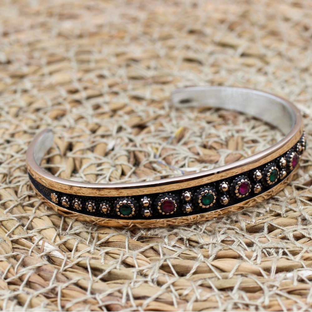 Ruby Emerald Bracelet, Ottoman Bracelet, Handmade Bracelet, Bangle Cuf, Bangle Bracelet, Turkish Handmade, Gift For Her, 925 Sterling Silver