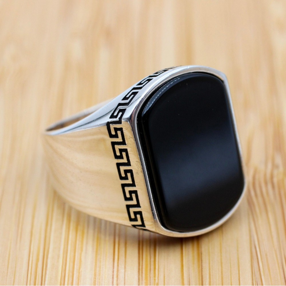 Men's Handmade Ring, Turkish Handmade Silver Men's Ring, Ottoman Men Ring, Onyx Ring, Men's Jewelry, Gift for Him, 925k Sterling Silver Ring