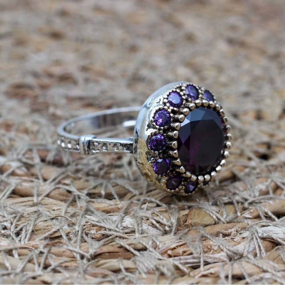 Amethyst Ring, Handmade Women's Ring, Turkish Handmade, Silver Ladies Ring, Ottoman Ring, Authentic, Ladies Ring, 925k Sterling Silver Ring,