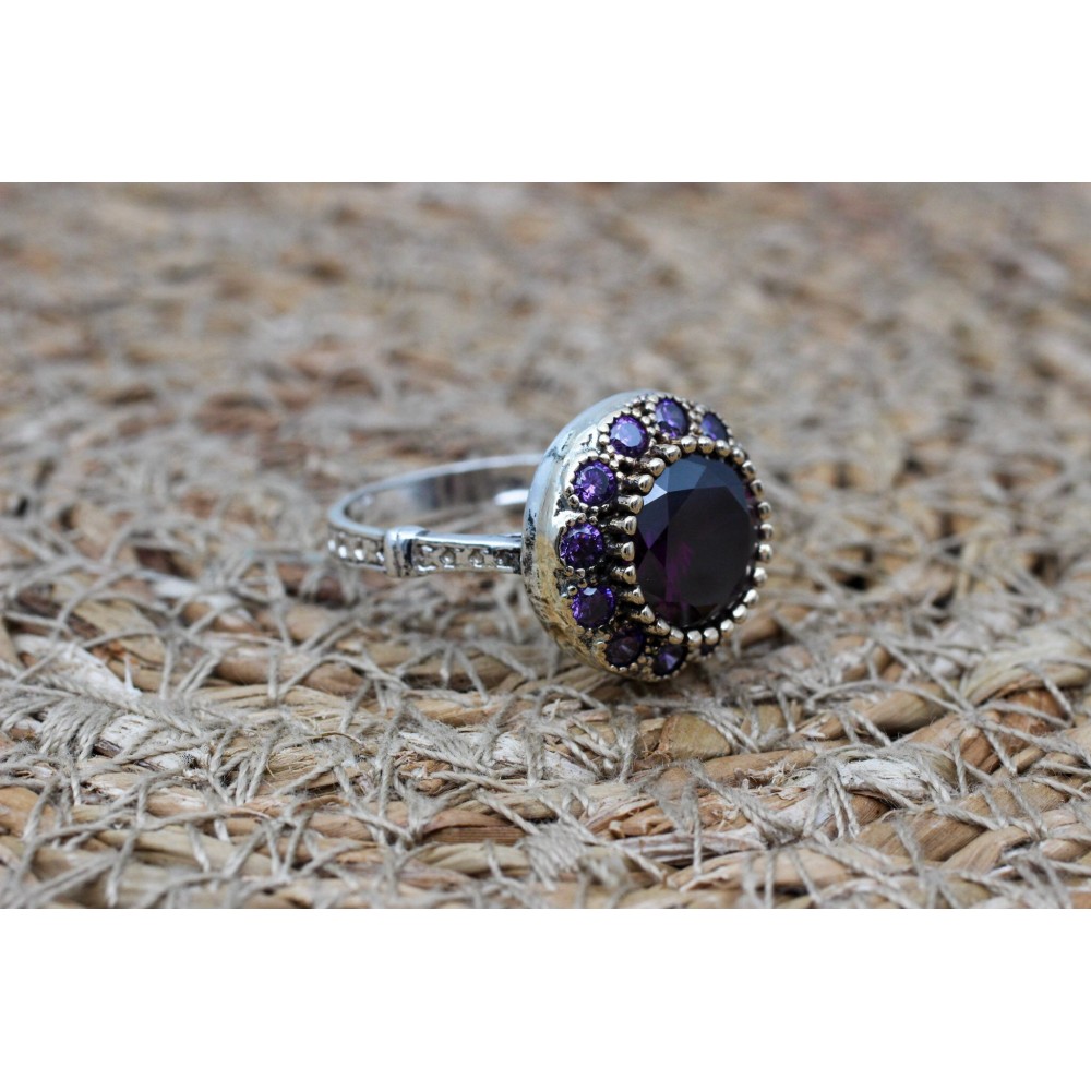 Amethyst Ring, Handmade Women's Ring, Turkish Handmade, Silver Ladies Ring, Ottoman Ring, Authentic, Ladies Ring, 925k Sterling Silver Ring,