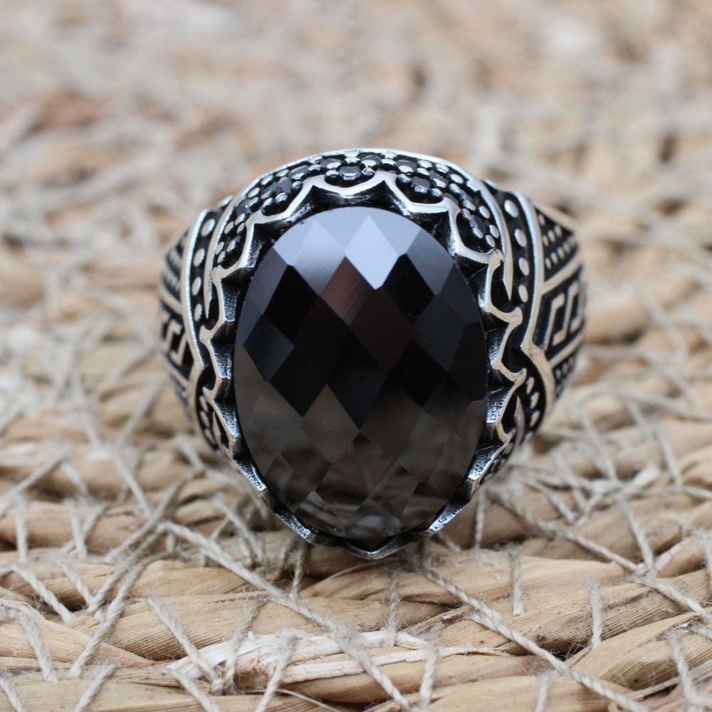 Handmade Silver Men's Ring, Onyx Men's Ring, Turkish Handmade Men's Ring, Men's Ring, Ottoman Mens Ring, Gift for Him, 925k Sterling Silver,