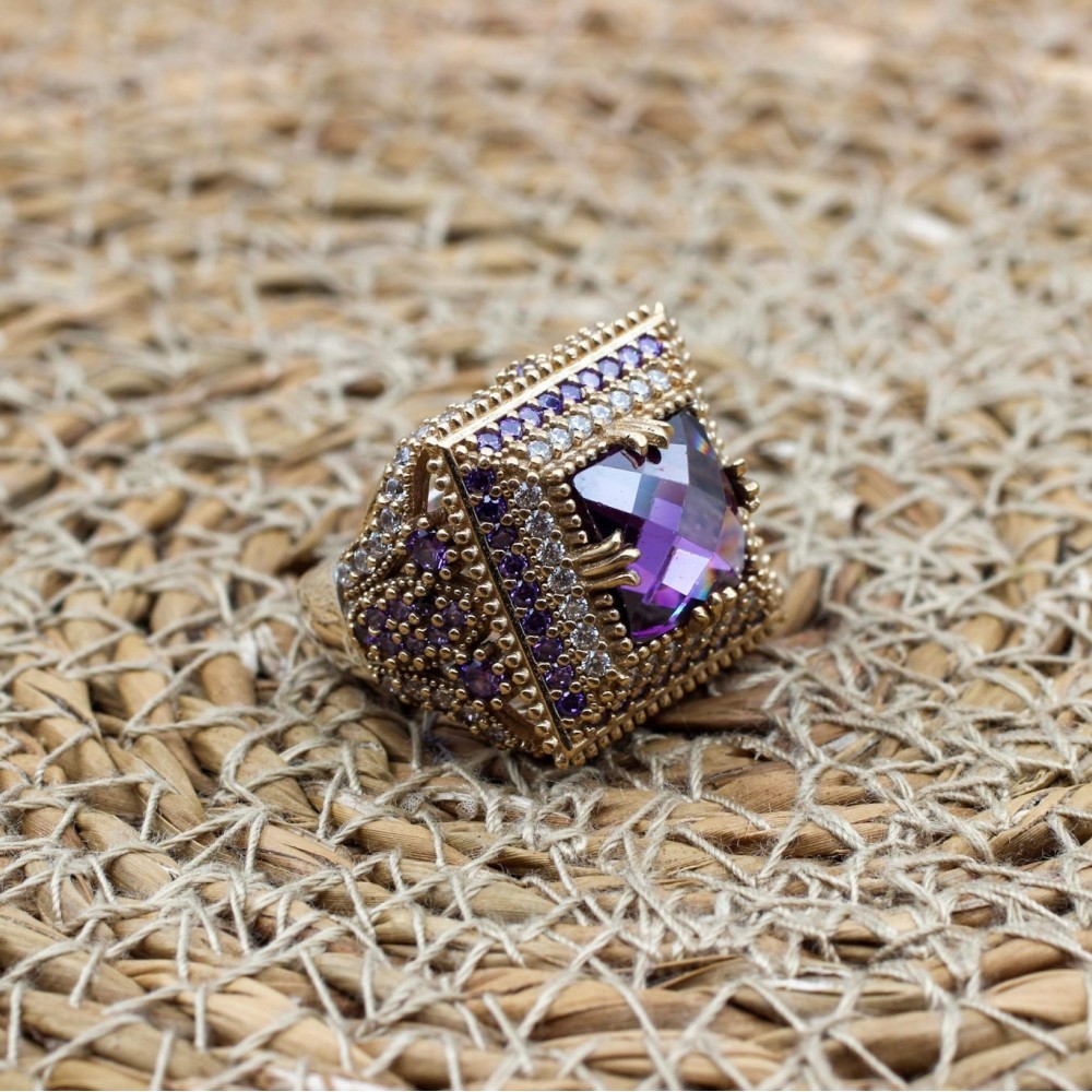 Amethyst Ring, Handmade Women's Ring, Turkish Handmade, Silver Ladies Ring, Ottoman Ring, Authentic, Ladies Ring, 925k Sterling Silver Ring,