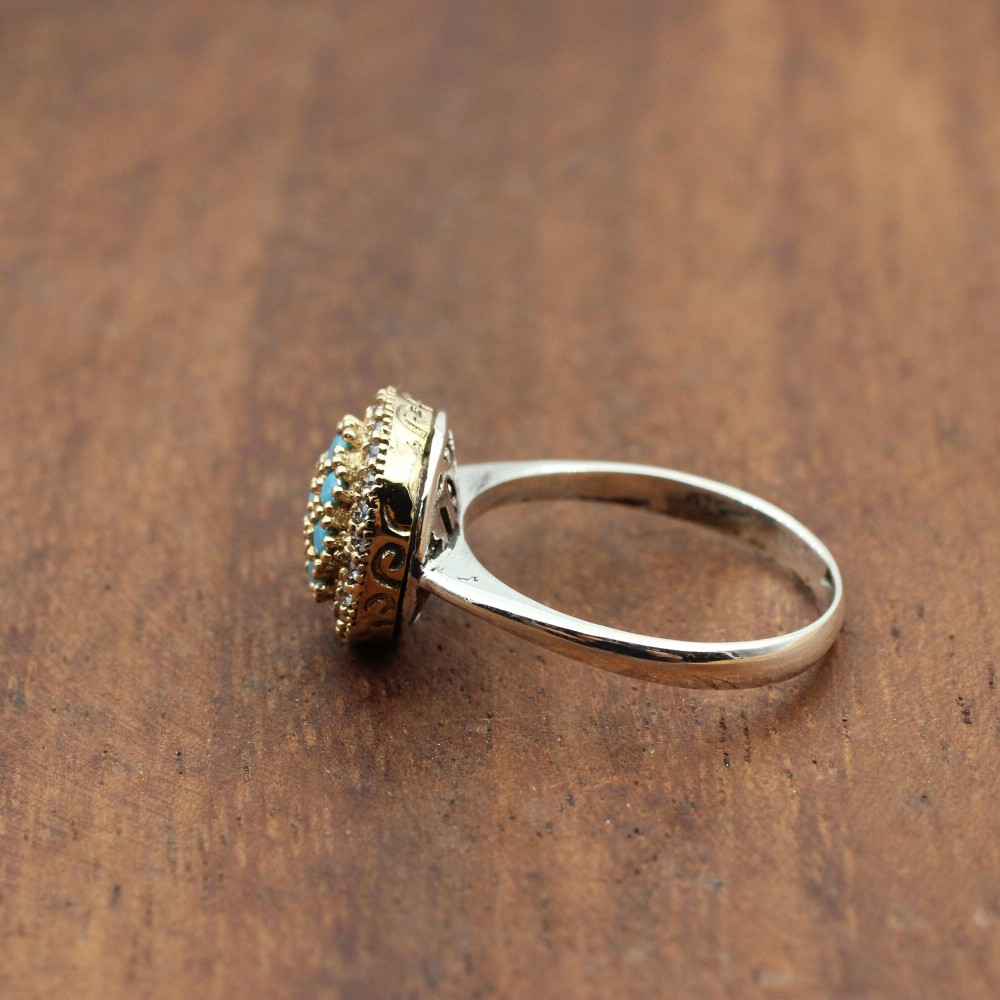 Turquoise Ring, Handmade Women's Ring, Turkish Handmade Ring, Authentic Ring, Ottoman Ring, Ladies Ring, 925k Sterling Silver, Gift For Her,