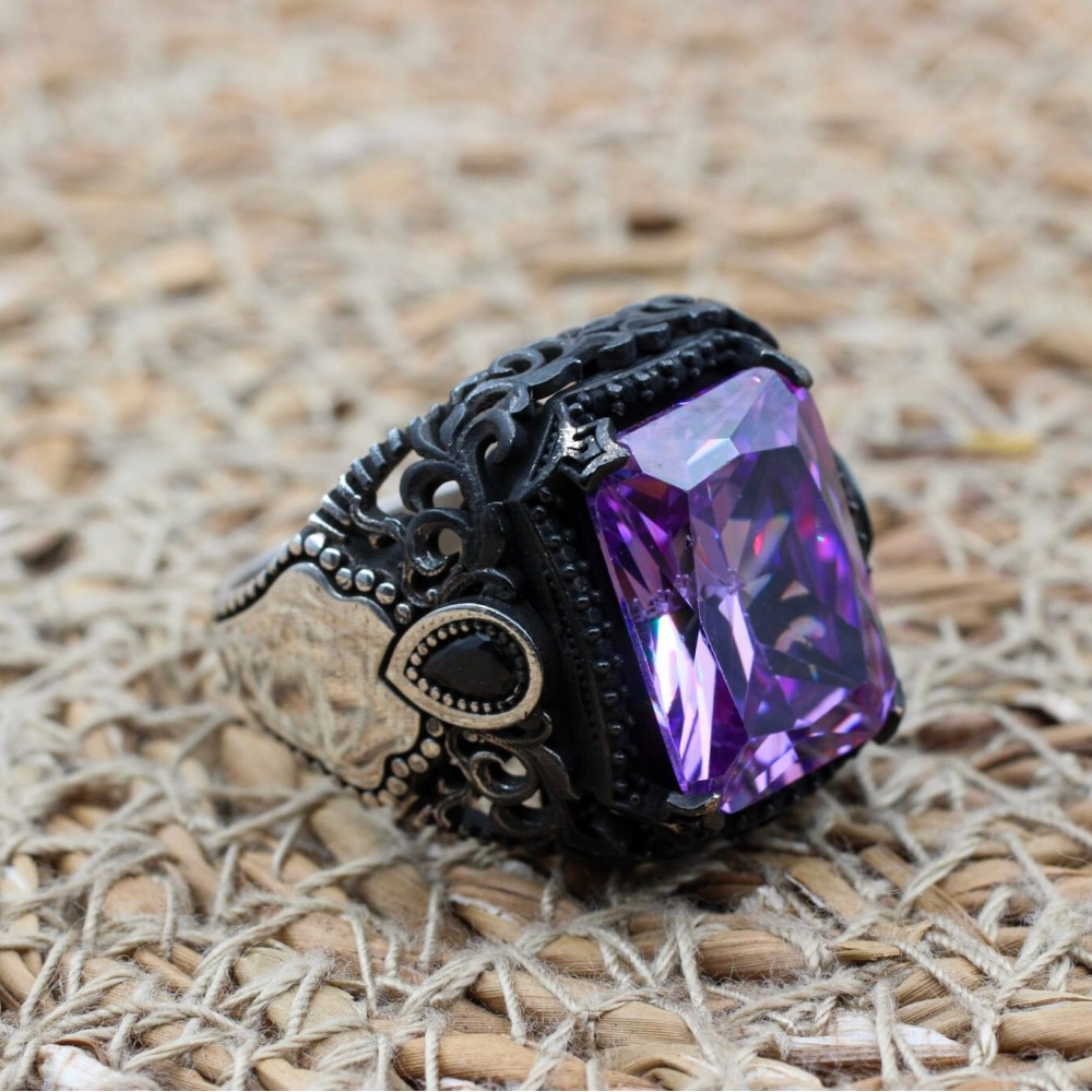 Amethyst Men's Ring, Mens Handmade Ring, Turkish Handmade Silver Men Ring, Ottoman Men Ring, Men Jewelry, Gift for Him, 925k Sterling Silver