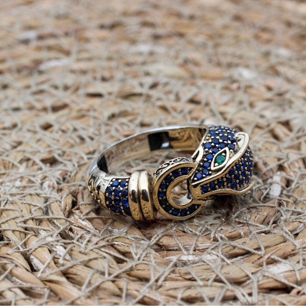 Sapphire Tiger Ring, Handmade Women's Ring, Tiger Ring, Turkish Handmade Ring, Ottoman Women Ring, Ladies Ring, 925k Sterling Silver, Tiger,