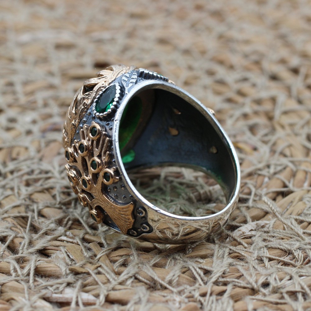 Emerald Men's Ring, Ottoman Men's Ring, Tree Of Life Ring, Turkish Handmade Men's Ring, Men's Jewelry, Gift for Him, 925 Sterling Silver Emerald Men's Ring, Ottoman Men's Ring, Tree Of Life Ring, Turkish Handmade Men's Ring, Men's Jewelry, Gift for Him, 925 Sterling Silver