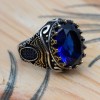 Sapphire Men Ring, Turkish Handmade Silver Men Ring, Mens Handmade Ring, Ottoman Ring, Men Jewelry, Gift for Him, 925k Sterling Silver Ring