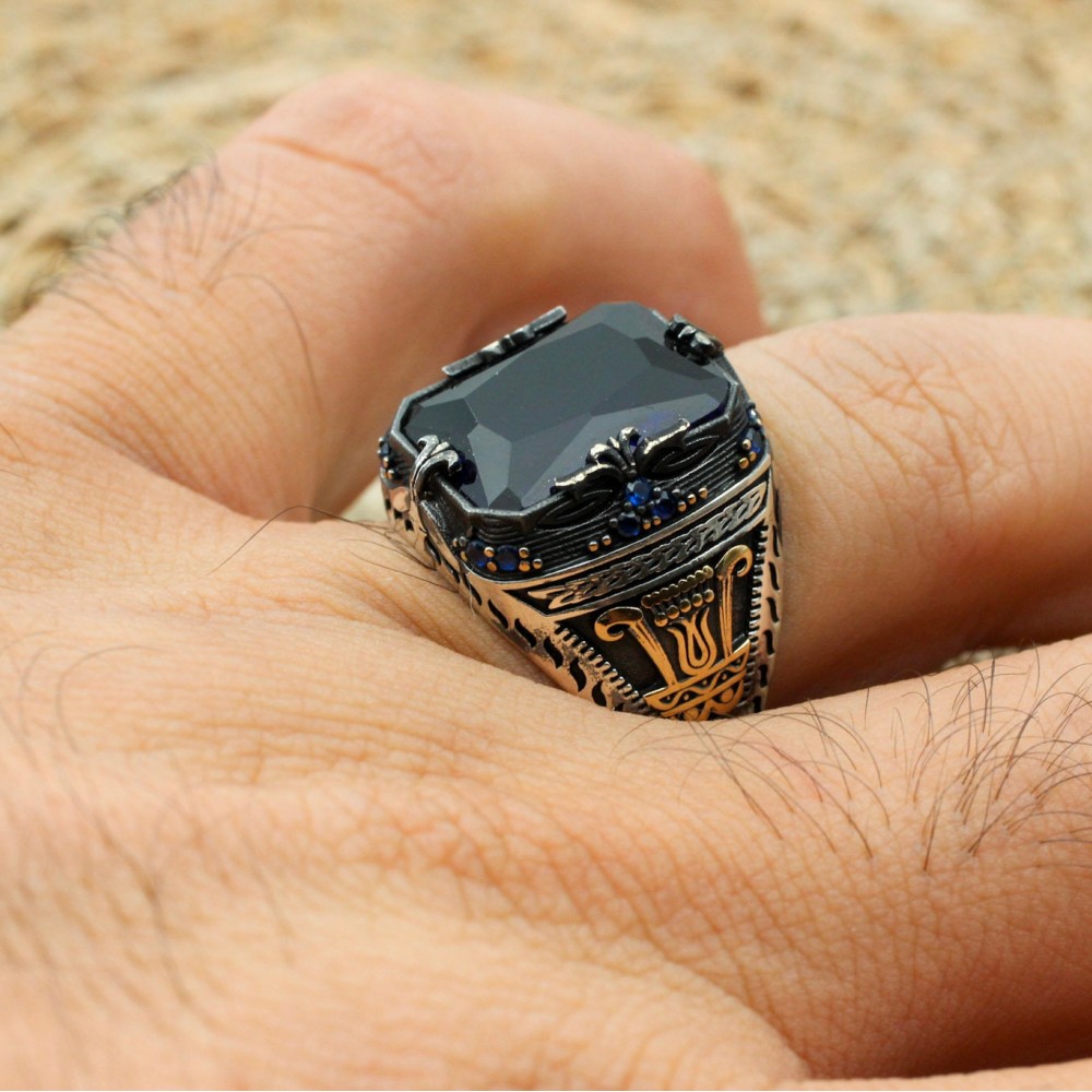 Turkish Handmade Silver Men Ring, Mens Handmade Ring, Ottoman Ring, Sapphire Ring, Men's Jewelry, Gift for Him, 925k Sterling Silver Ring Turkish Handmade Silver Men Ring, Mens Handmade Ring, Ottoman Ring, Sapphire Ring, Men's Jewelry, Gift for Him, 925k Sterling Silver Ring