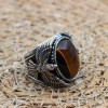 Tiger Eye Men's Ring, Ottoman Men's Ring, Handmade Men's Ring, Turkish Handmade Eagle Ring, Men's Jewelry, Gift for Him, 925 Sterling Silver