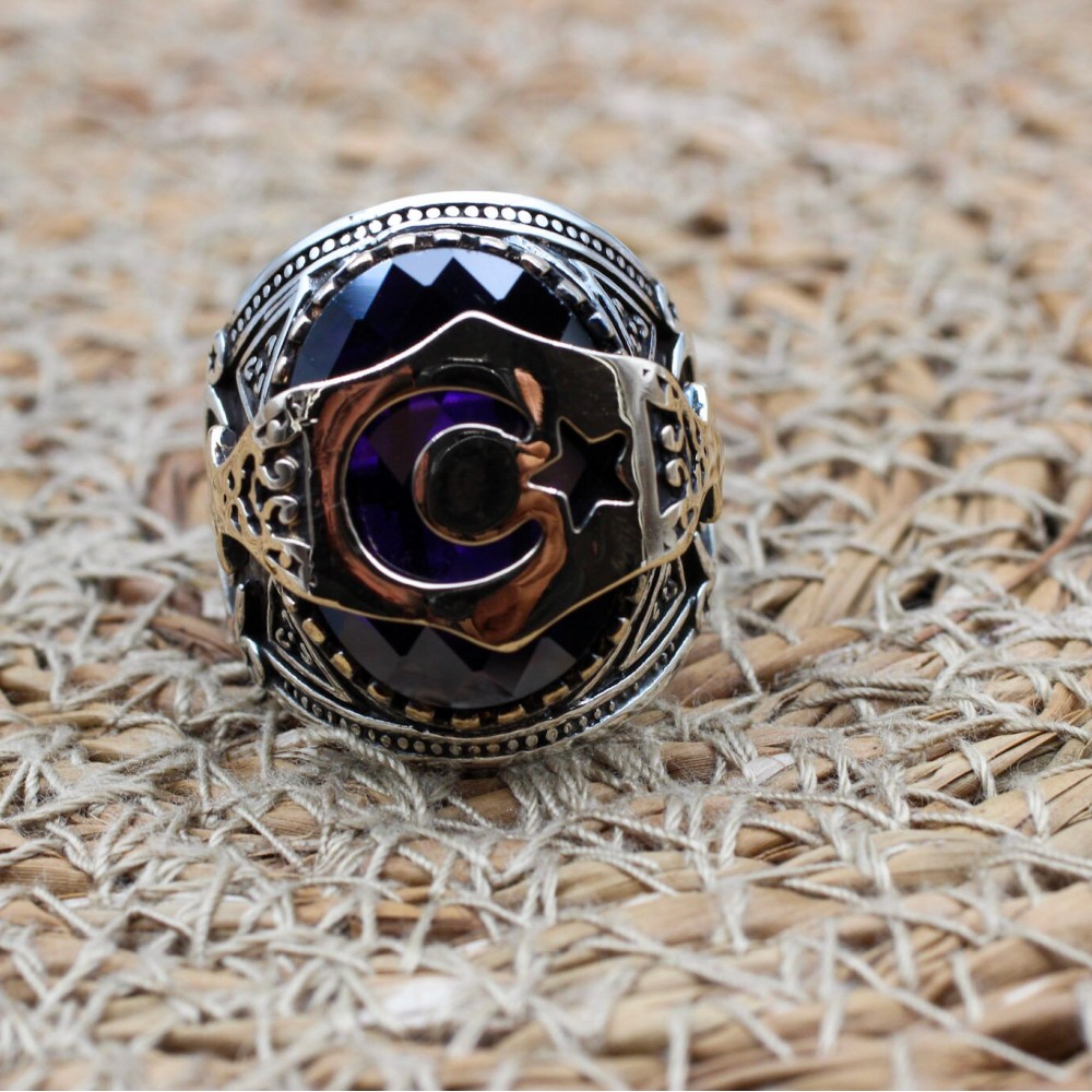 Amethyst Men's Ring, Mens Handmade Ring, Turkish Handmade Silver Men Ring, Ottoman Men Ring, Men Jewelry, Gift for Him, 925k Sterling Silver