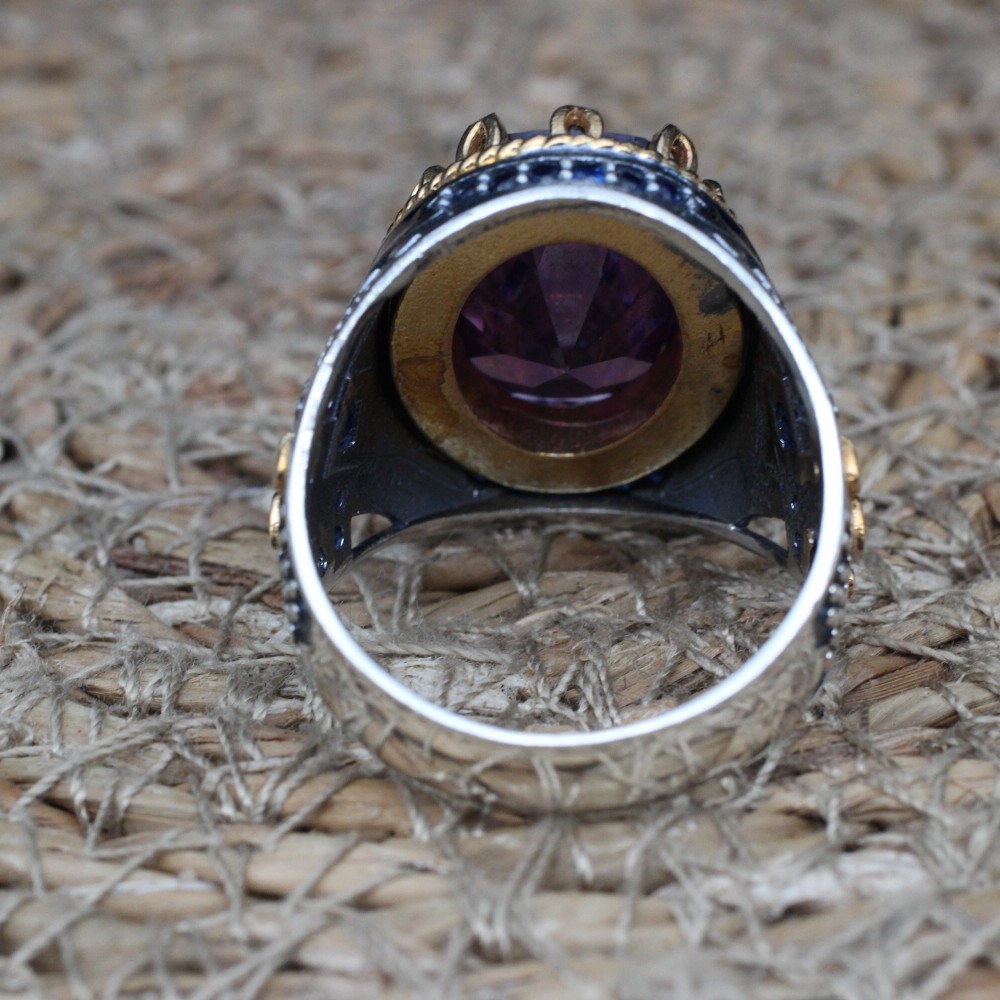Amethyst Men's Ring, Mens Handmade Ring, Turkish Handmade Silver Men Ring, Ottoman Men Ring, Men Jewelry, Gift for Him, 925k Sterling Silver
