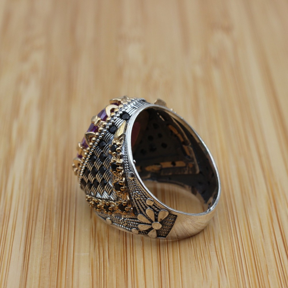 Amethyst Men's Ring, Mens Handmade Ring, Turkish Handmade Silver Men Ring, Ottoman Men Ring, Men Jewelry, Gift for Him, 925k Sterling Silver