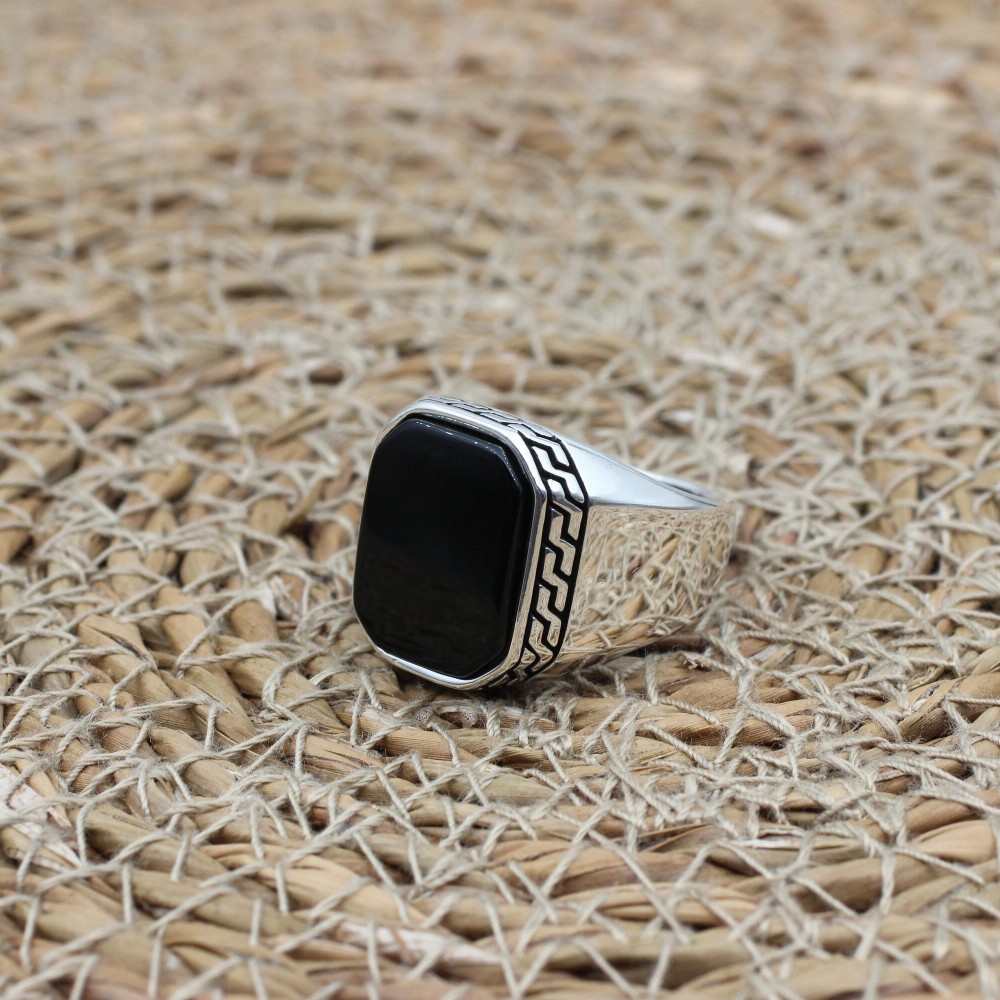 Handmade Silver Men's Ring, Onyx Men's Ring, Turkish Handmade Men's Ring, Men's Ring, Ottoman Mens Ring, Gift for Him, 925k Sterling Silver,