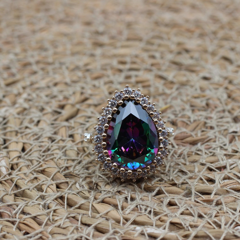 Handmade Women's Ring, Mystic Topaz Ring, Turkish Handmade Ring, Ladies Ring, Ottoman Women Ring, Ladies Ring, 925k Sterling Silver Ring,