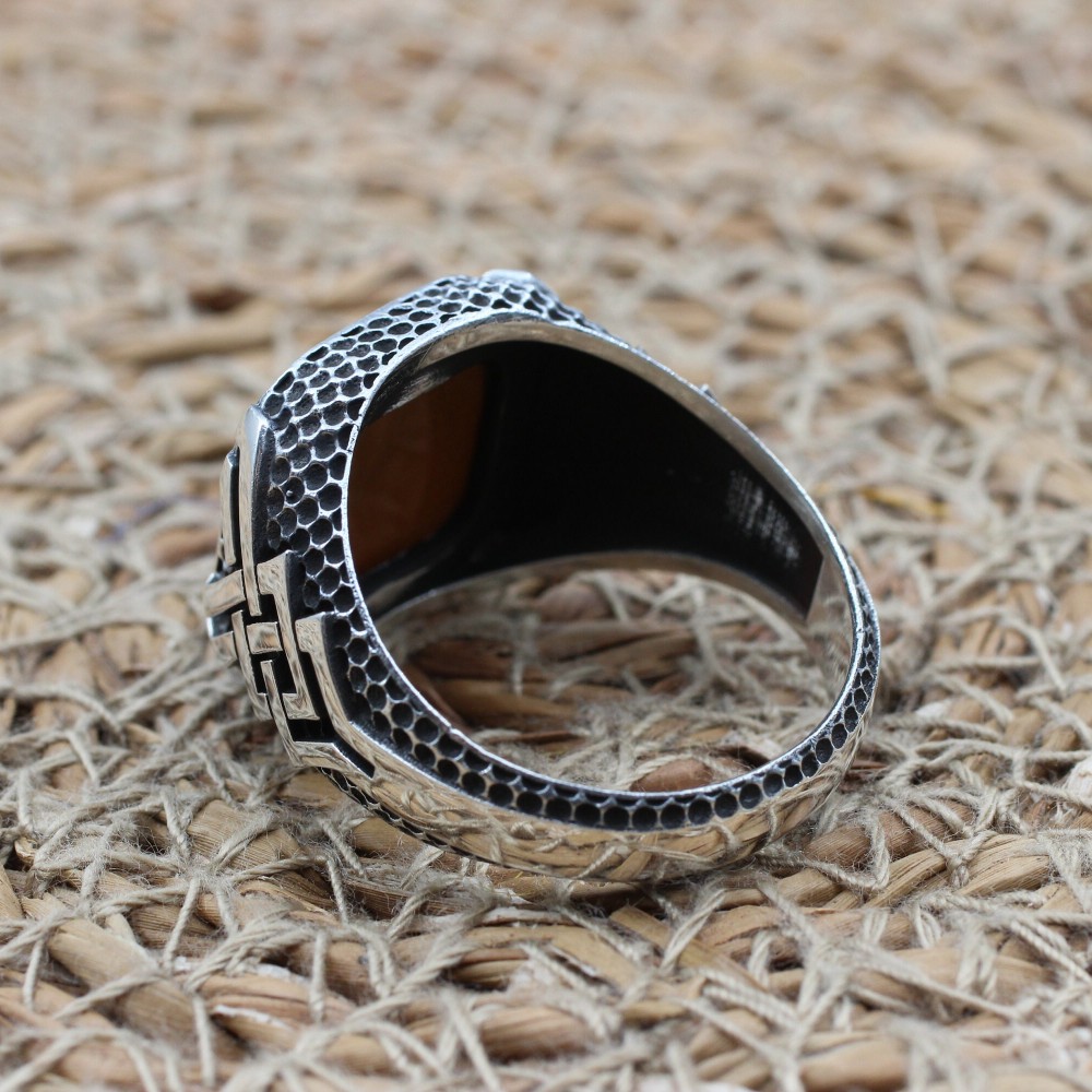 Men's Handmade Ring, Turkish Handmade Silver Men Ring, Ottoman Ring, Tiger Eye Ring, Men's Jewelry, Gift for Him, 925k Sterling Silver Ring