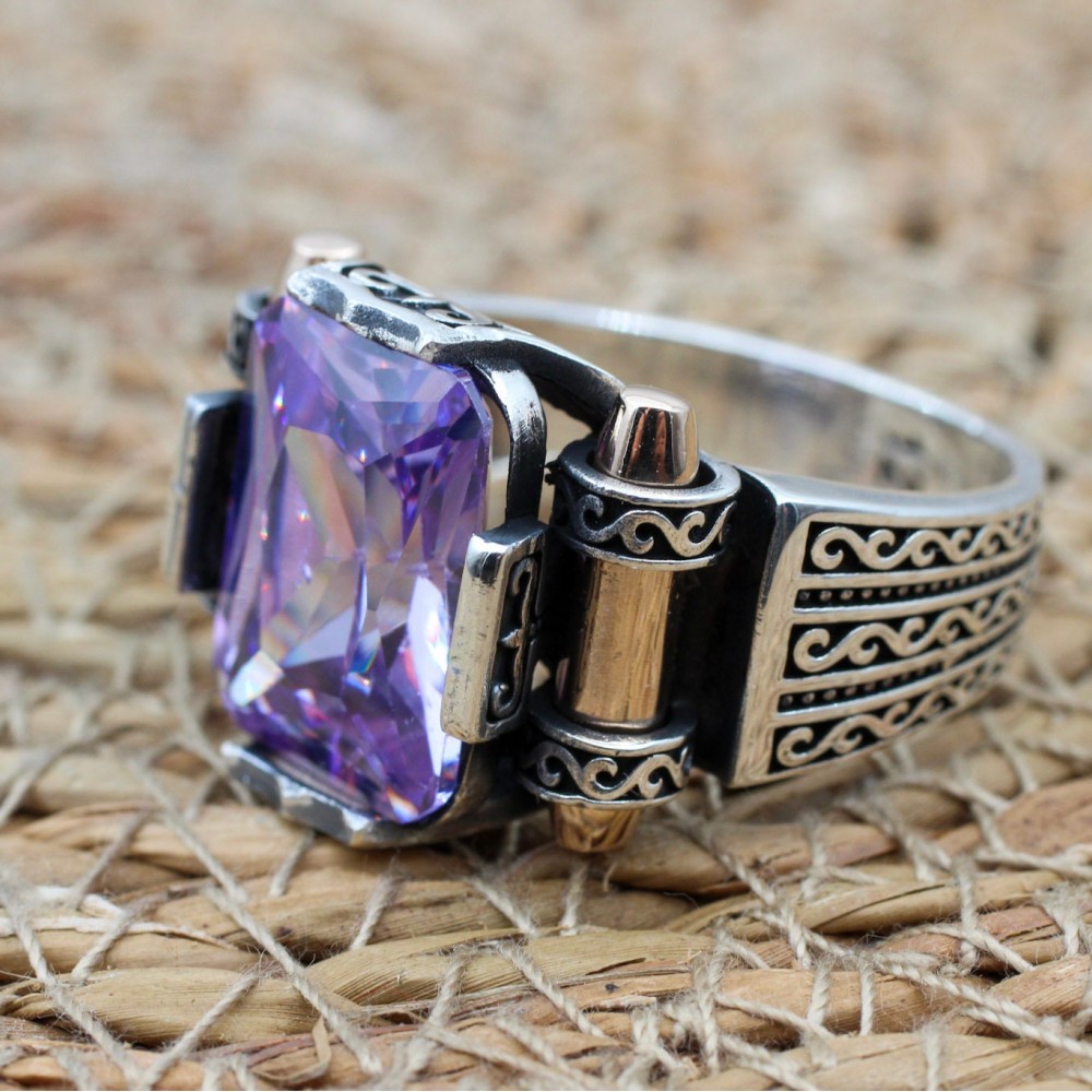 Men's Handmade Ring, Turkish Handmade Silver Men's Ring, Ottoman Ring, Amethyst Ring, Men's Jewelry, Amethyst, 925k Sterling Silver Ring