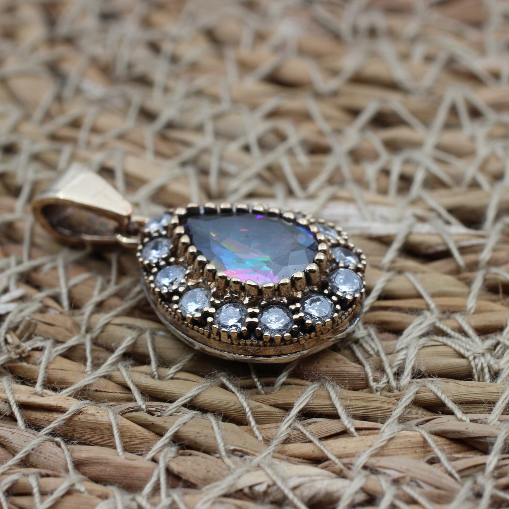 Mystic Topaz Set, Handmade Set Women, Turkish Handmade, Ladies Jewelry Set, Ottoman Set, Earring, Pendant, Ladies Set, 925 Sterling Silver