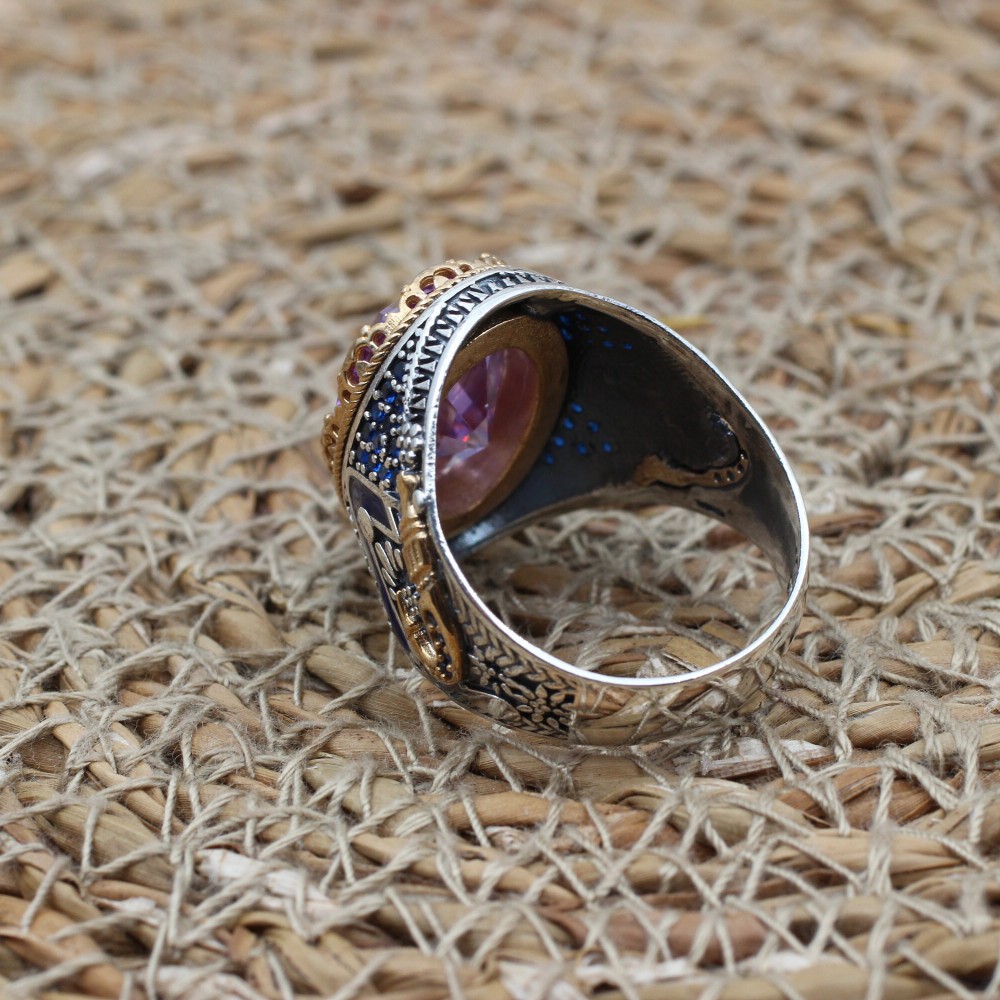 Amethyst Men's Ring, Mens Handmade Ring, Turkish Handmade Silver Men Ring, Ottoman Men Ring, Men Jewelry, Gift for Him, 925k Sterling Silver