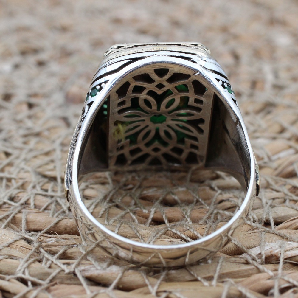 Emerald Men's Ring, Ottoman Men's Ring, Handmade Men's Ring, Turkish Handmade Men's Ring, Men's Jewelry, Gift for Him, 925 Sterling Silver