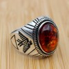 Amber Ring, Men's Handmade Ring, Ottoman Men Ring, Turkish Handmade Silver Men Ring, Men's Jewelry, Gift for Him, 925k Sterling Silver Ring