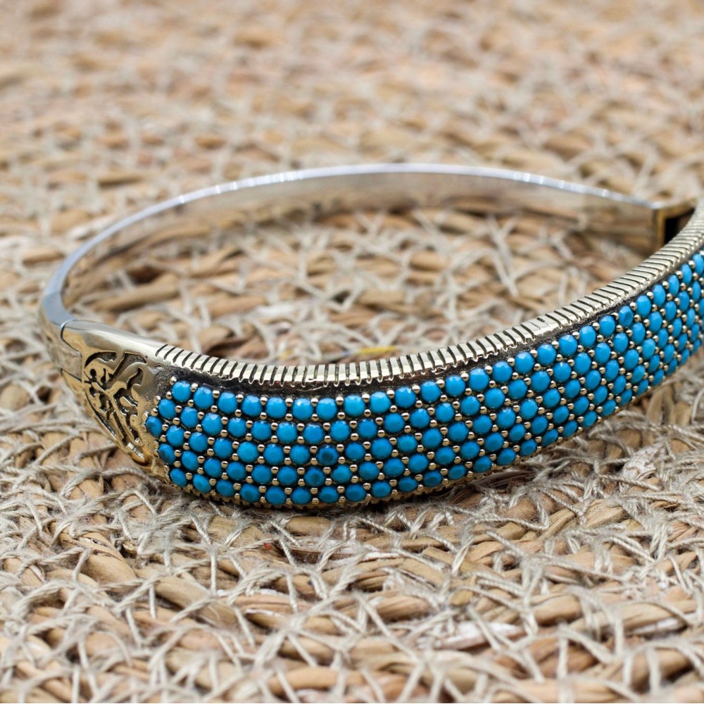 Turquoise Bracelet, Ottoman Bracelet, Handmade Bracelet, Bangle Cuff, Turkish Handmade, Bangle Bracelet, Gift for Her, 925k Sterling Silver
