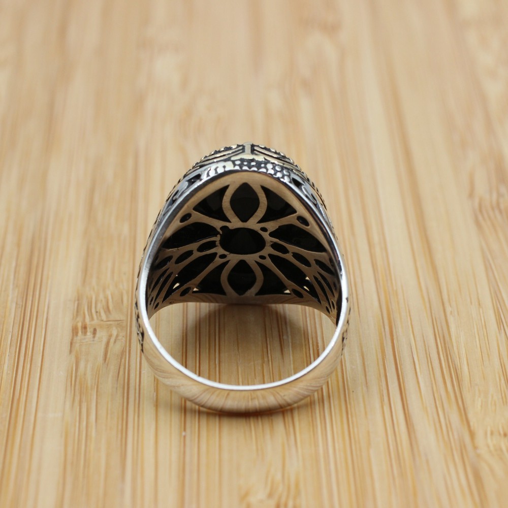 Turkish Handmade Silver Men's Ring, Men's Handmade Ring, Men's Ring, Onyx Men's Ring, Ottoman Mens Ring, Gift for Him, 925k Sterling Silver,