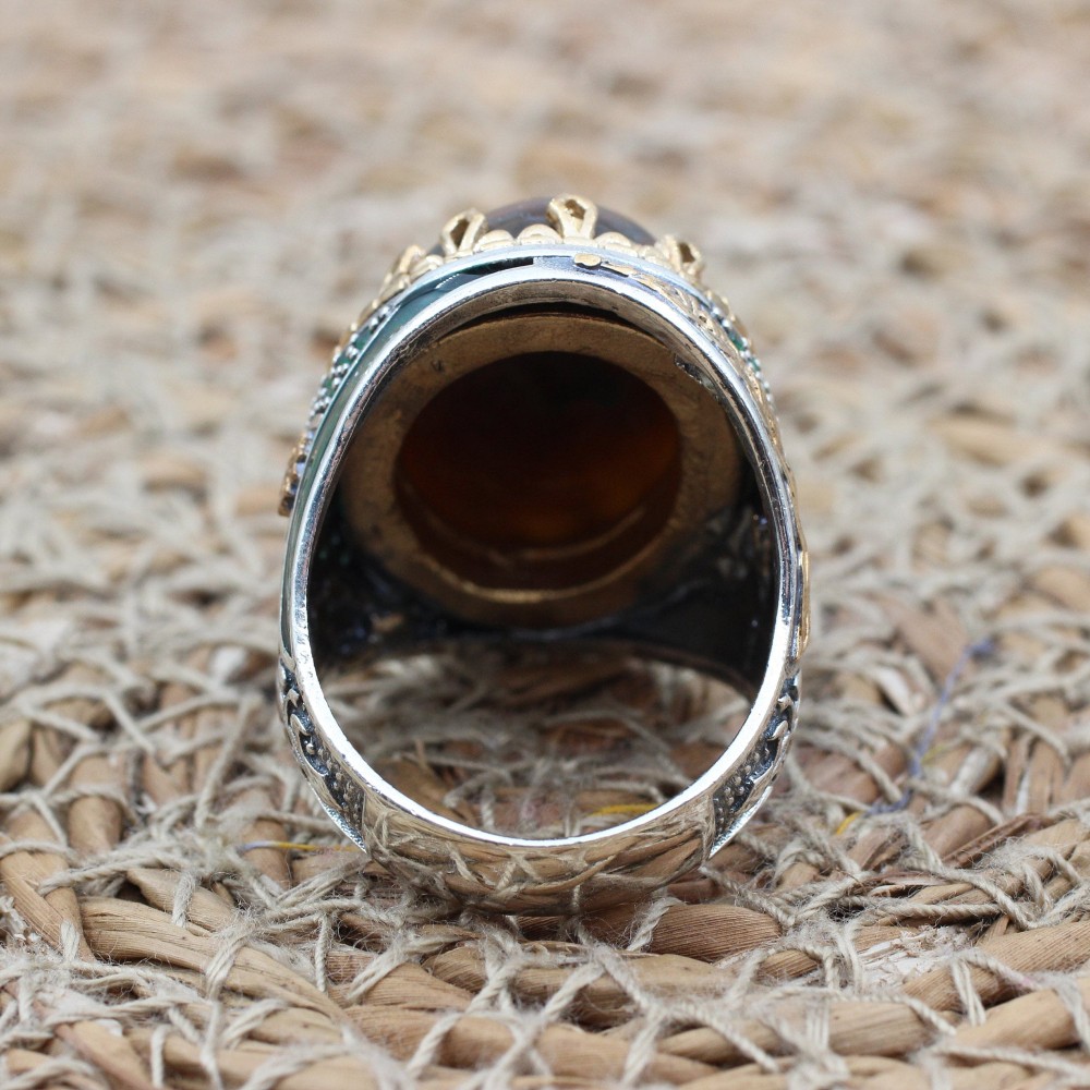 Tiger Eye Men's Ring, Ottoman Men's Ring, Handmade Men's Ring, Turkish Handmade Men's Ring, Men's Jewelry, Gift for Him, 925 Sterling Silver Tiger Eye Men's Ring, Ottoman Men's Ring, Handmade Men's Ring, Turkish Handmade Men's Ring, Men's Jewelry, Gift for Him, 925 Sterling Silver