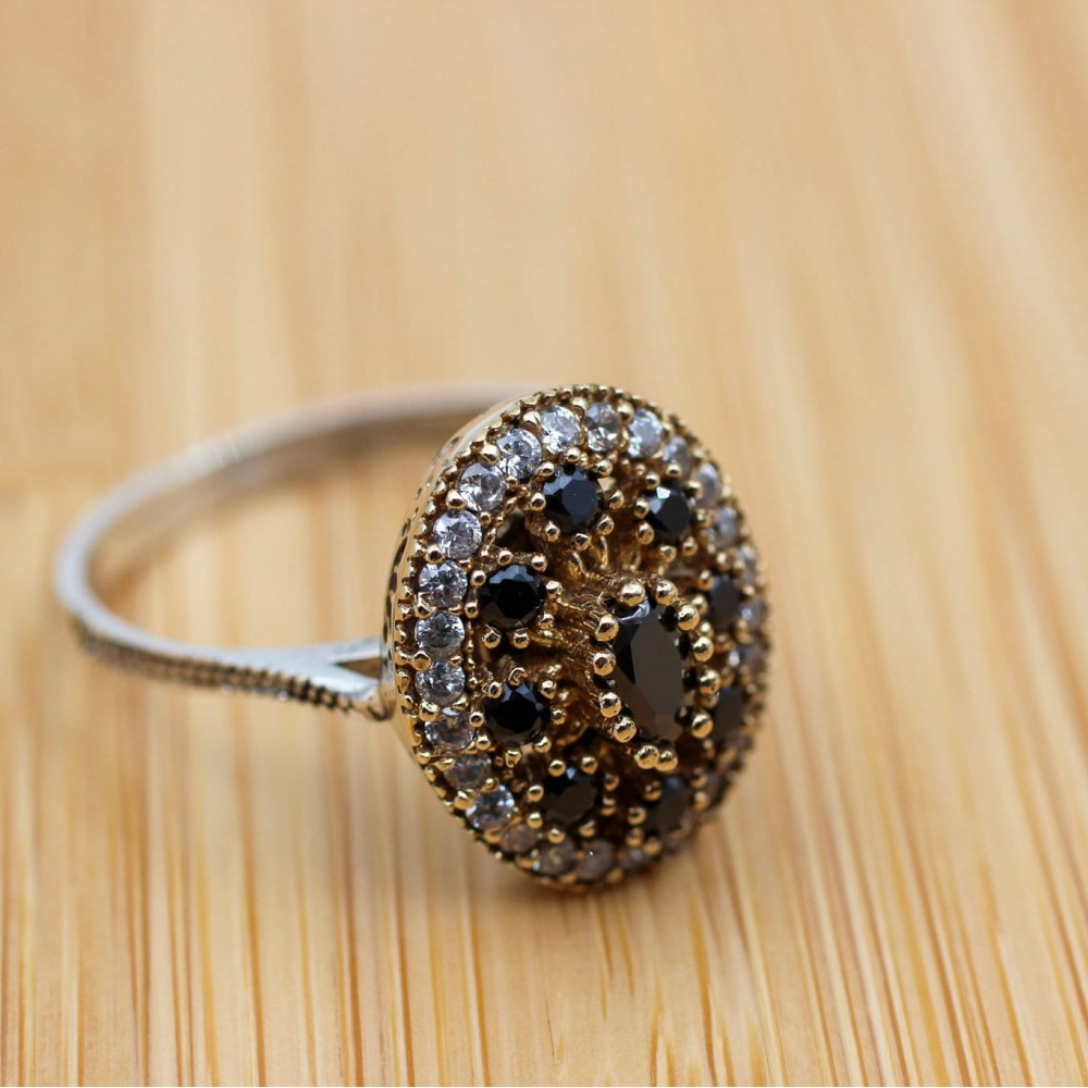 Onyx Ring, Handmade Women's Ring, Authentic Ring, Turkish Ring, Ottoman Women's Ring, Ladies Ring, 925k Sterling Silver Ring, Cubic Zirconia