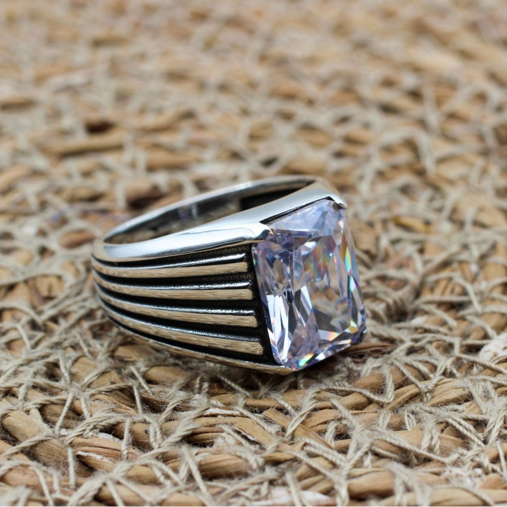Mens Handmade Ring, Turkish Handmade Silver Men Ring, Ottoman Men Ring, Zircon Ring, Men's Jewelry, Gift for Him, 925k Sterling Silver Ring