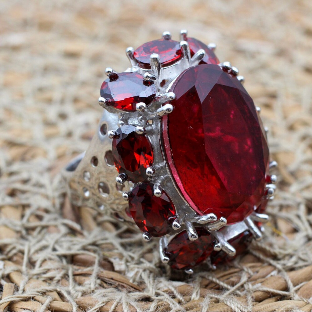 Ruby Ring, Handmade Women's Ring, Turkish Handmade Ring, Authentic Ring, Ottoman Ring, Ladies Ring, 925k Sterling Silver, Gift For Her,