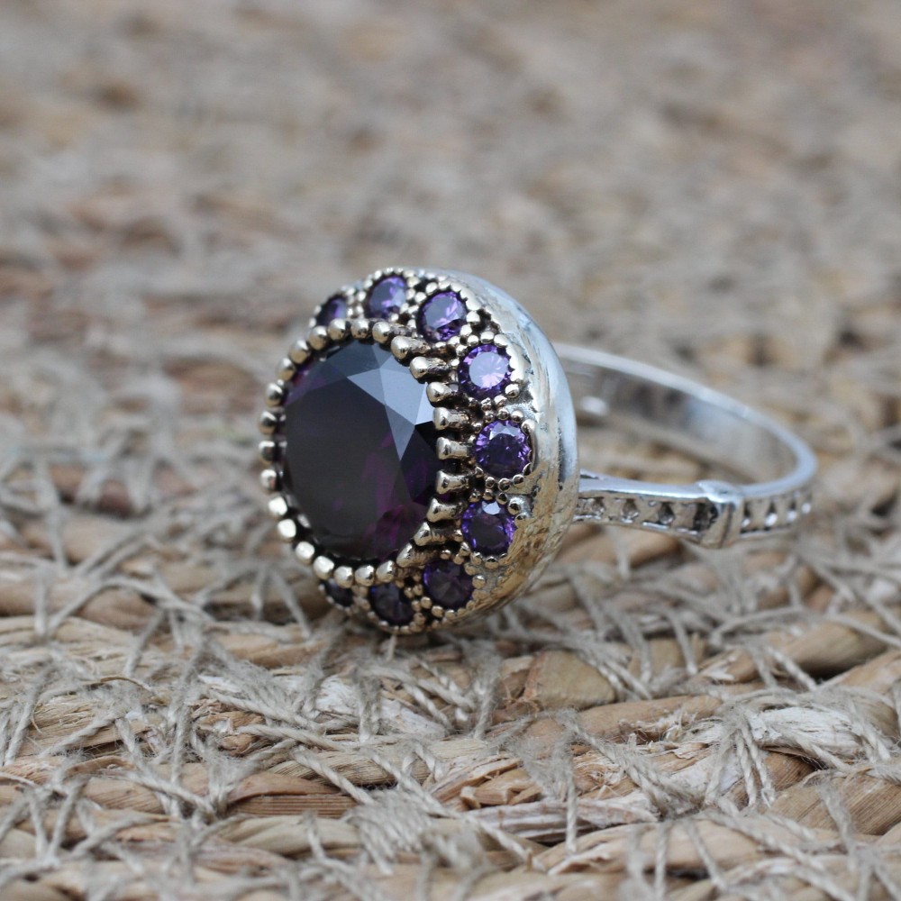 Amethyst Ring, Handmade Women's Ring, Turkish Handmade, Silver Ladies Ring, Ottoman Ring, Authentic, Ladies Ring, 925k Sterling Silver Ring,