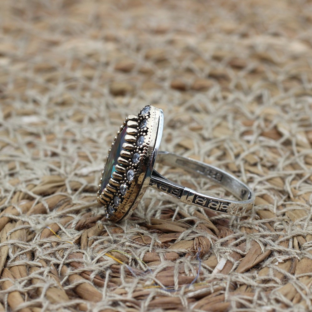 Handmade Women's Ring, Mystic Topaz Ring, Turkish Handmade Ring, Ladies Ring, Ottoman Women Ring, Ladies Ring, 925k Sterling Silver Ring,