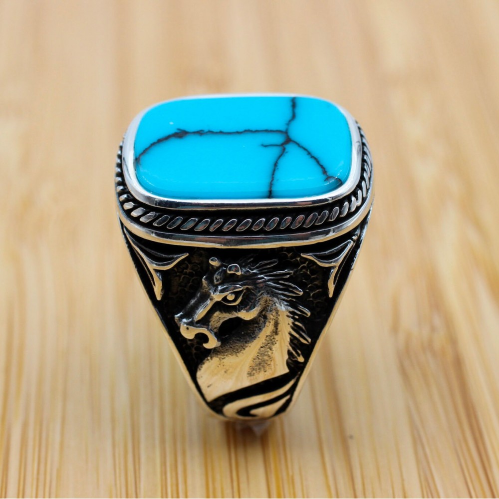 Turquoise Men's Ring, Handmade Ring, Turkish Handmade Silver Men Ring, Ottoman Ring, Men's Jewelry, Gift for Him, 925k Sterling Silver Ring